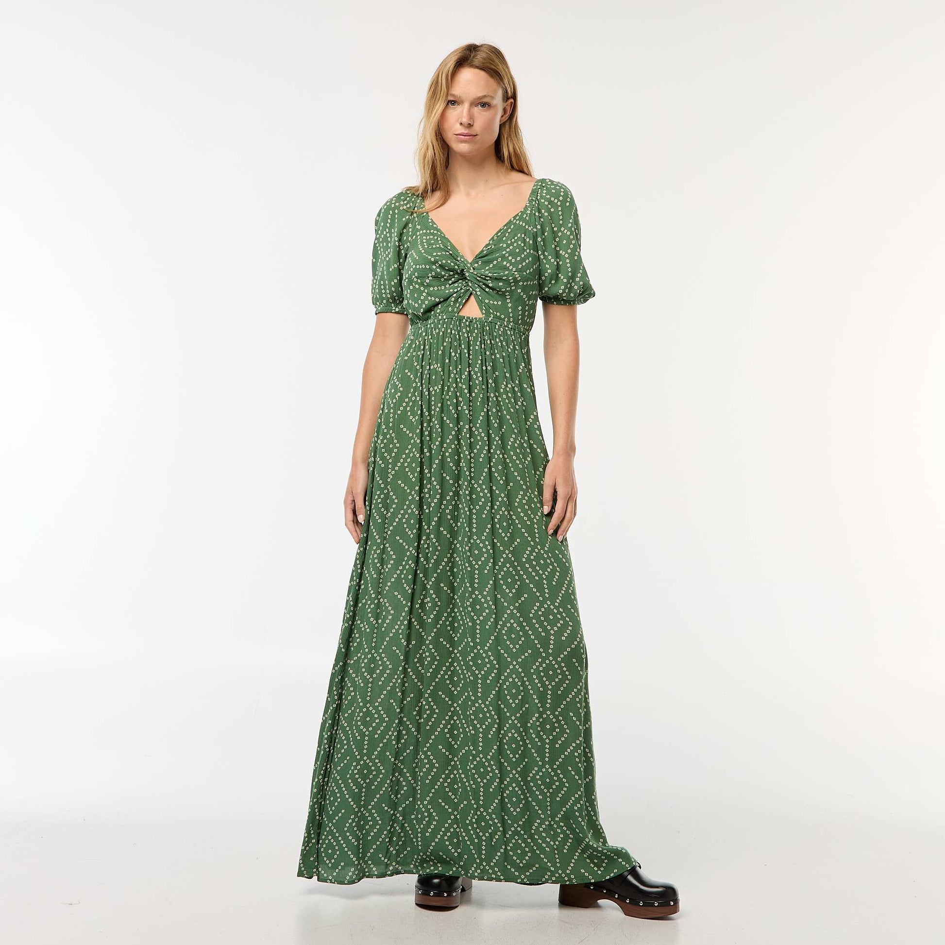 Robe longue imprimée avec fentes VERT