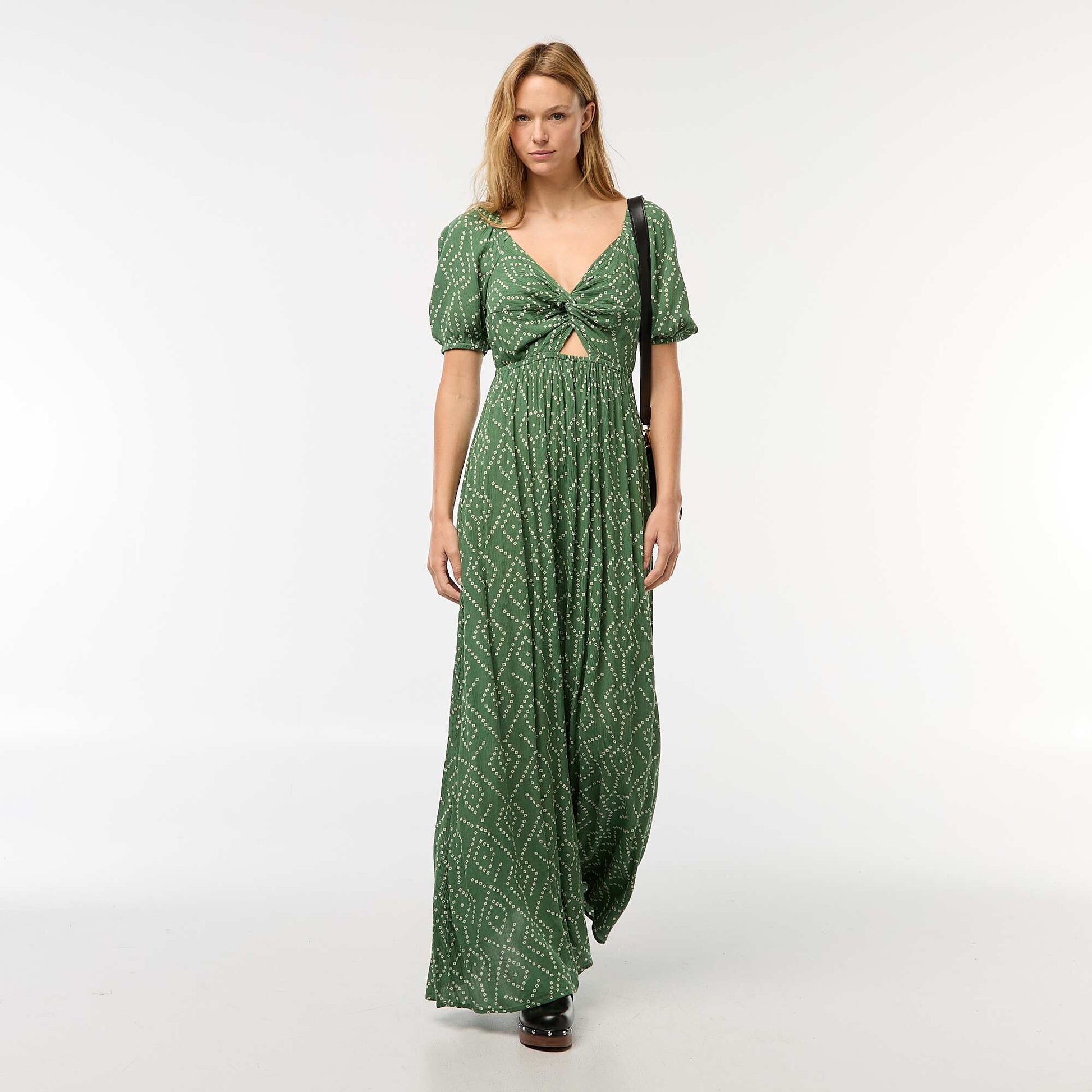 Robe longue imprimée avec fentes VERT