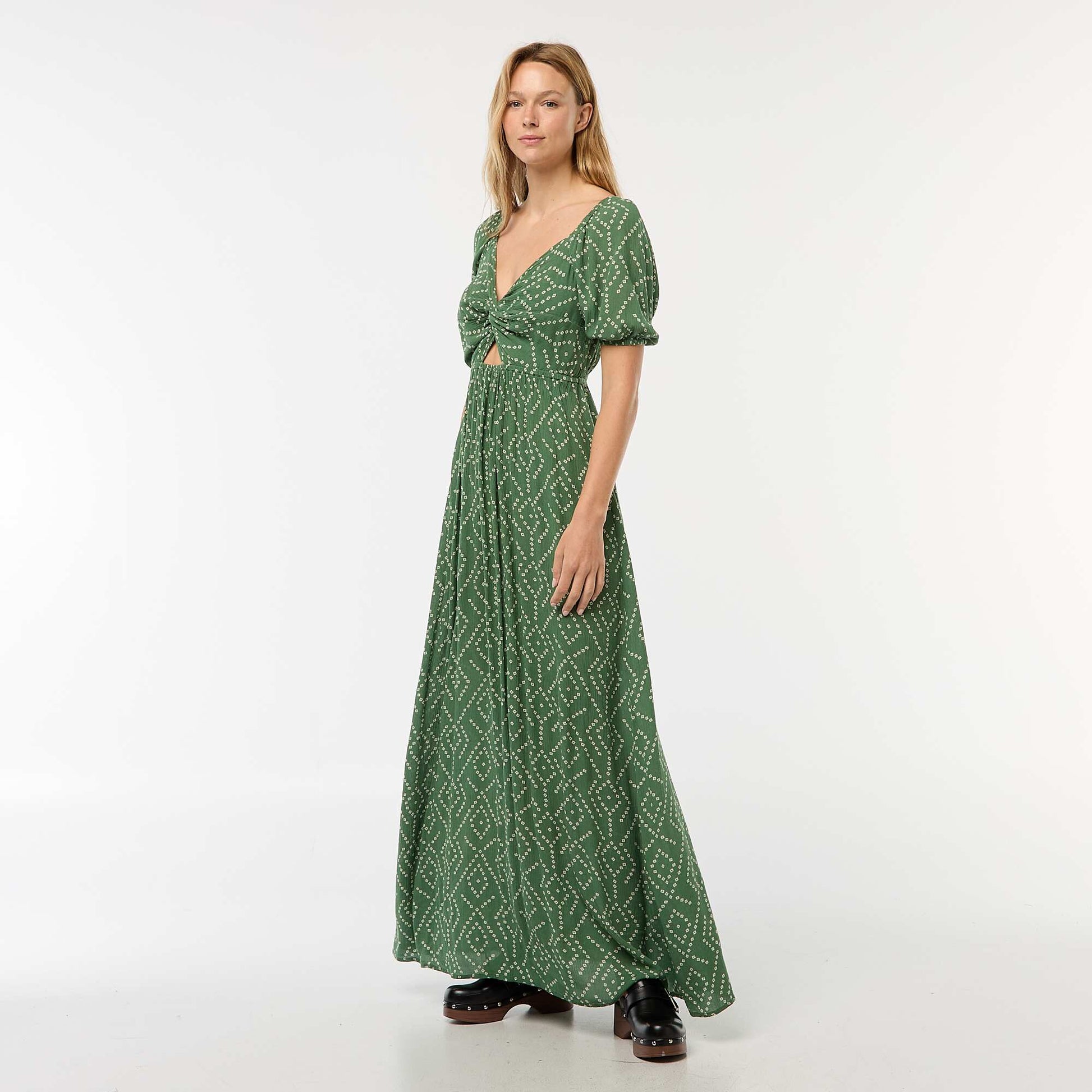 Robe longue imprimée avec fentes VERT