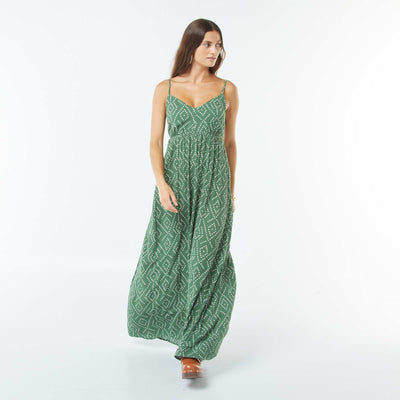 Robe fluide à motif floral avec fines bretelles réglables VERT