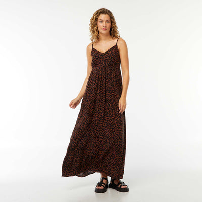 Robe fluide à motif floral avec fines bretelles réglables MARRON