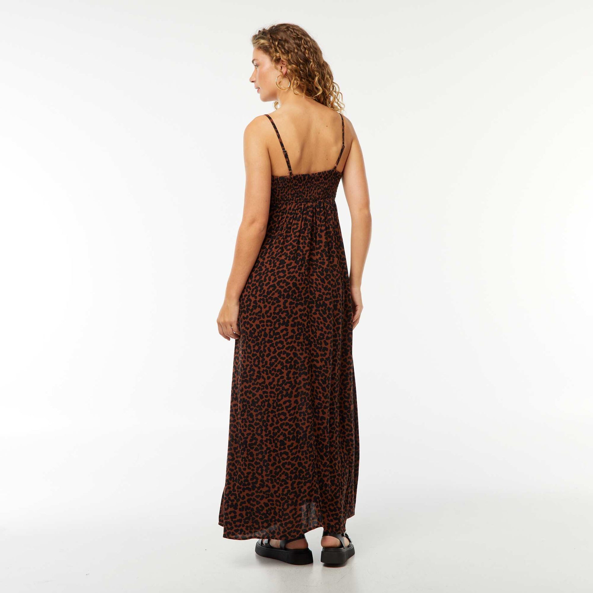 Robe fluide à motif floral avec fines bretelles réglables MARRON