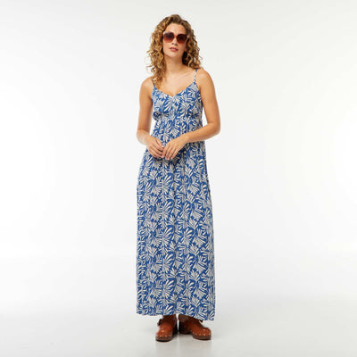 Robe fluide à motif floral avec fines bretelles réglables BLEU