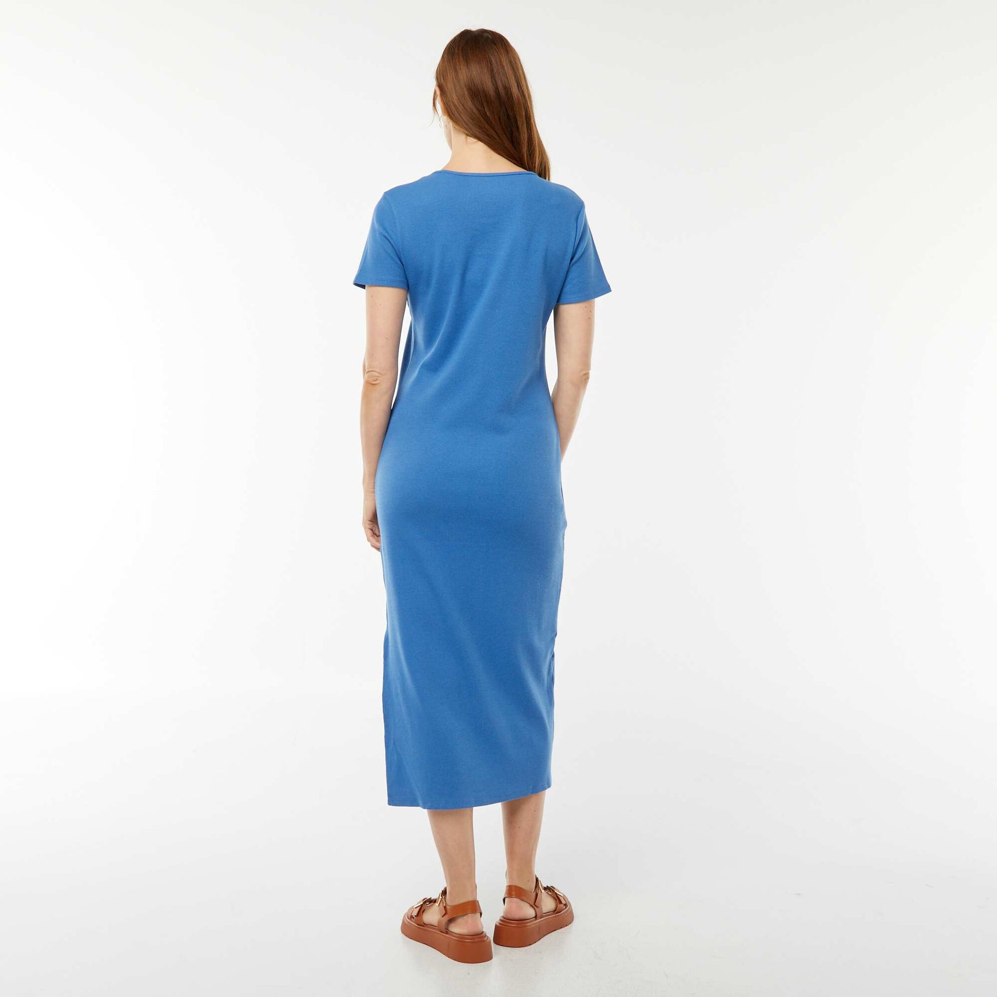 Robe midi à manches courtes avec fente BLEU