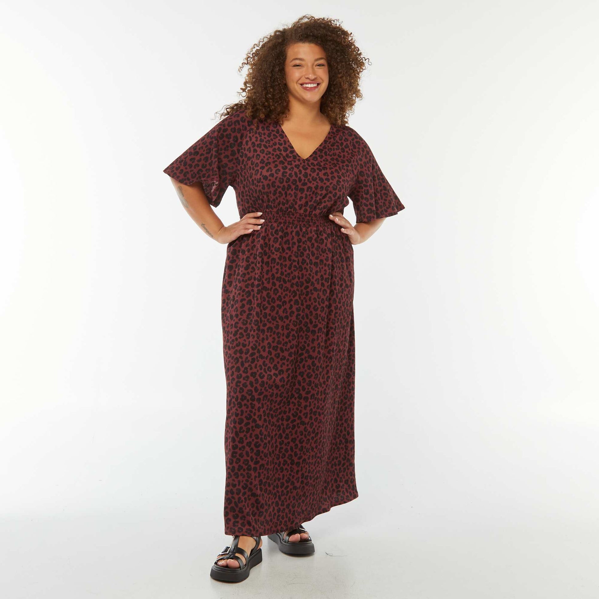 Robe longue unie en maille gaufrée VIOLET