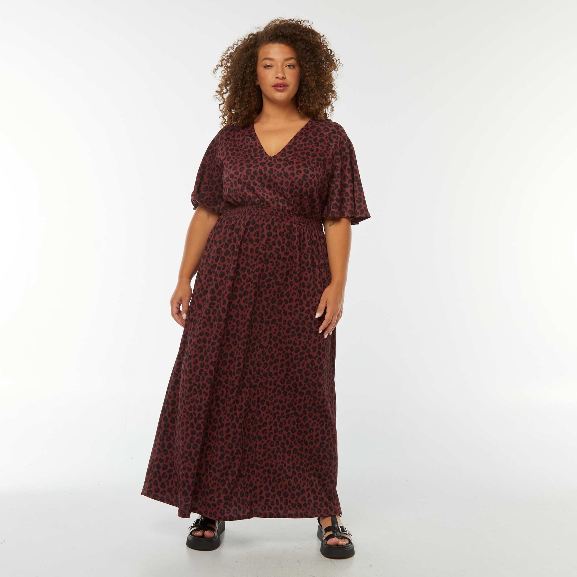 Robe longue unie en maille gaufrée VIOLET