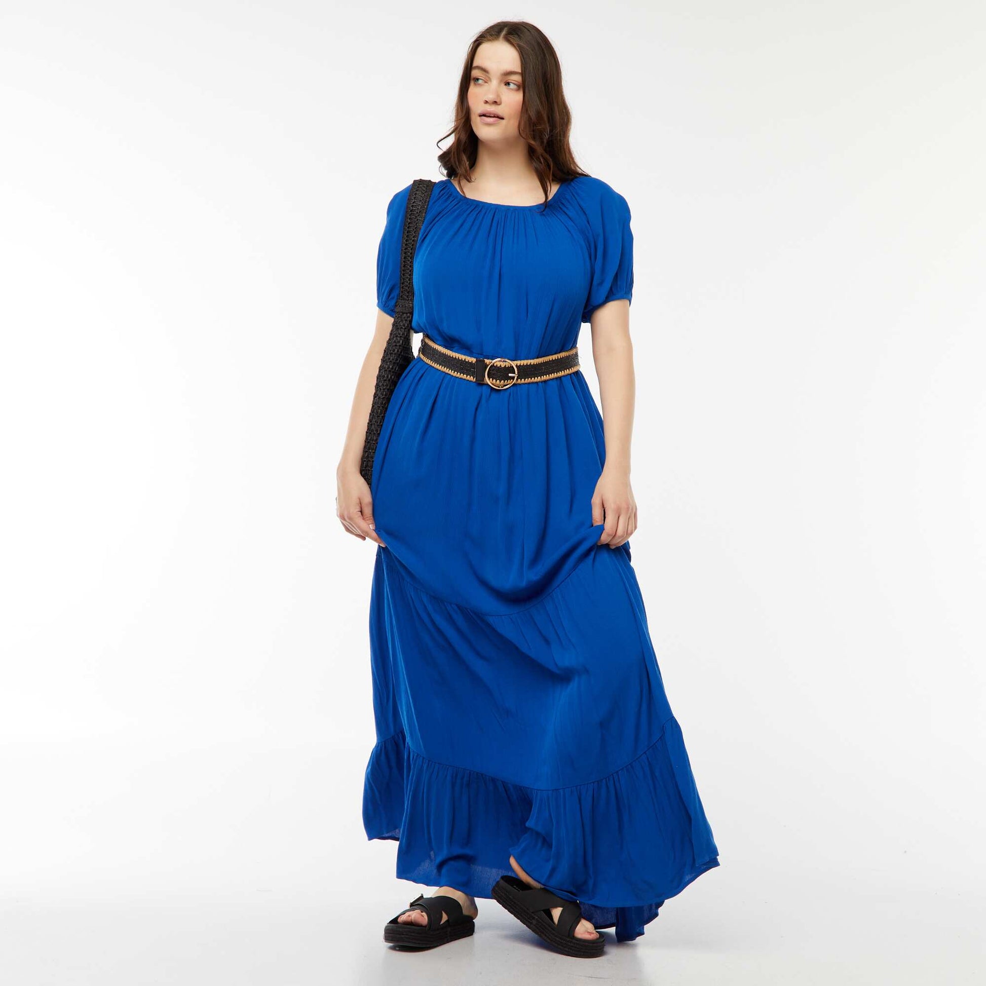 Robe longue à col bardot BLEU