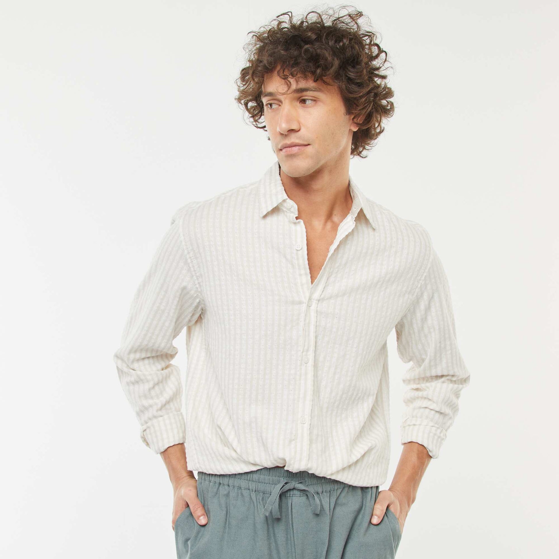 chemise fantaisie coupe confortable à manches longues BEIGE