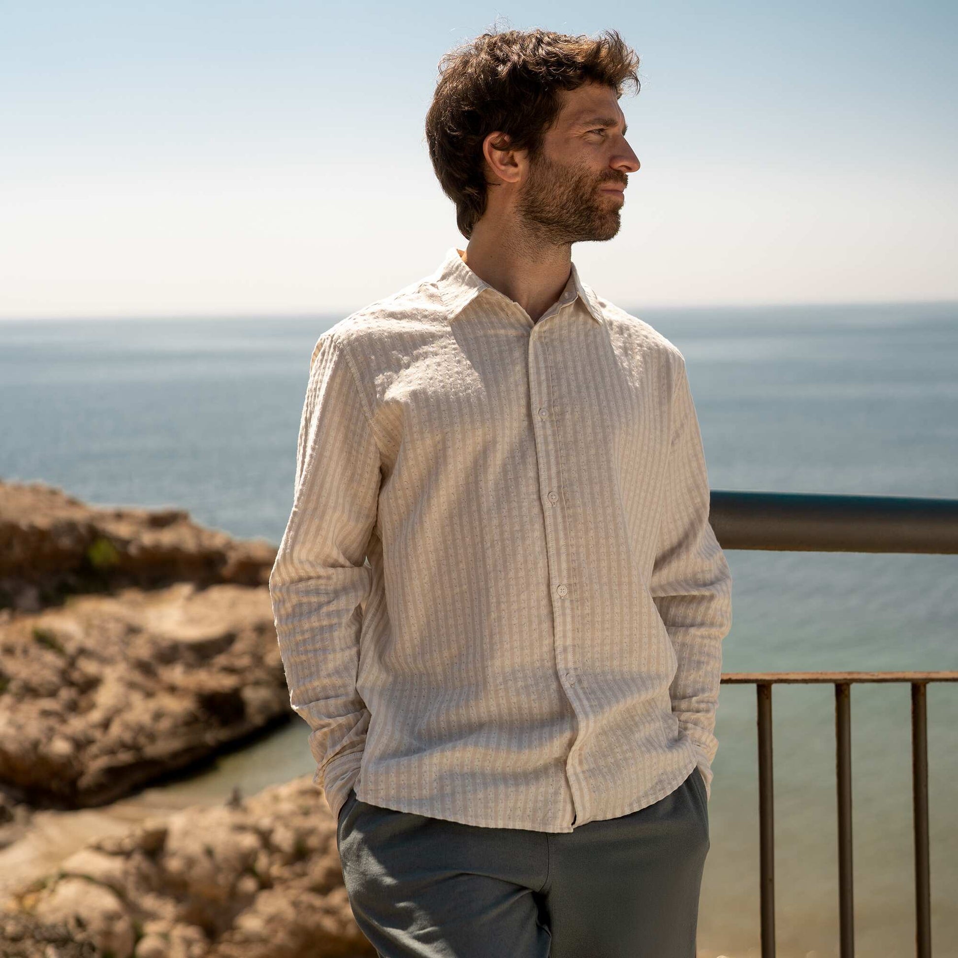 chemise fantaisie coupe confortable à manches longues BEIGE