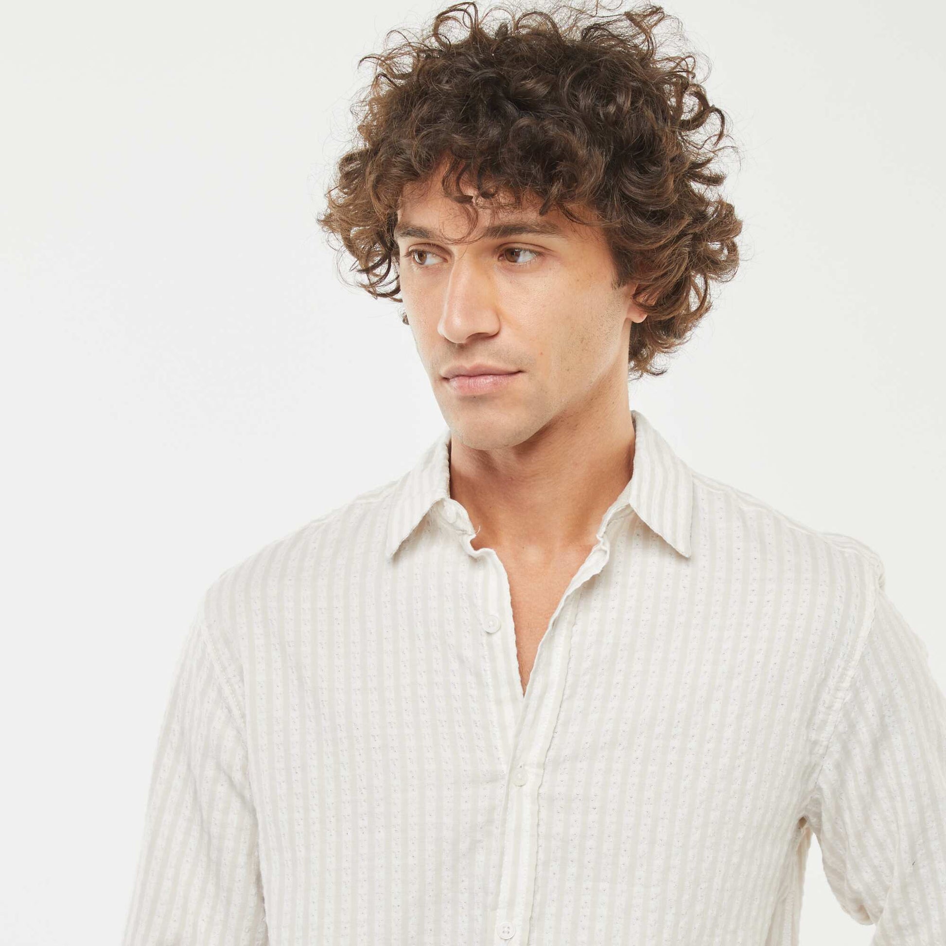 chemise fantaisie coupe confortable à manches longues BEIGE