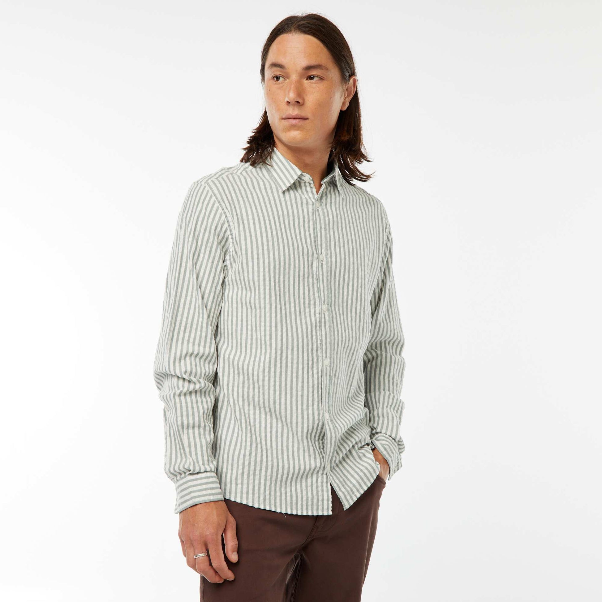 chemise fantaisie coupe confortable à manches longues KAKI