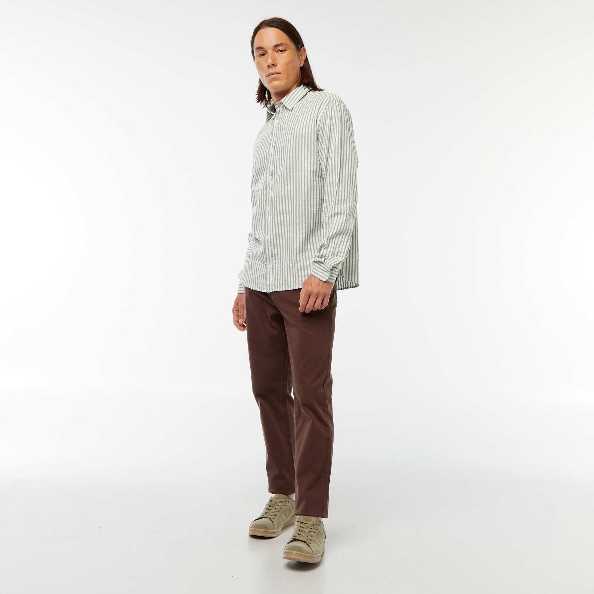 chemise fantaisie coupe confortable à manches longues KAKI