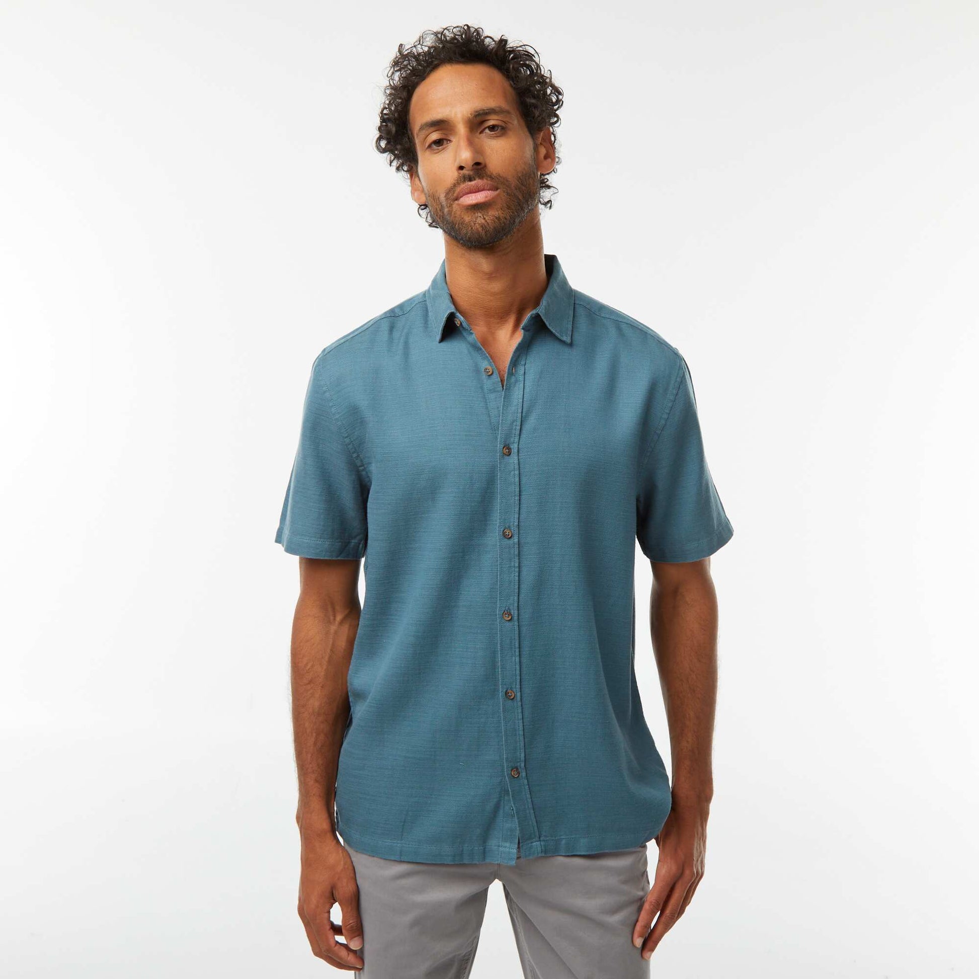 Chemise manches courtes unies BLEU