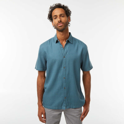 Chemise manches courtes unies BLEU