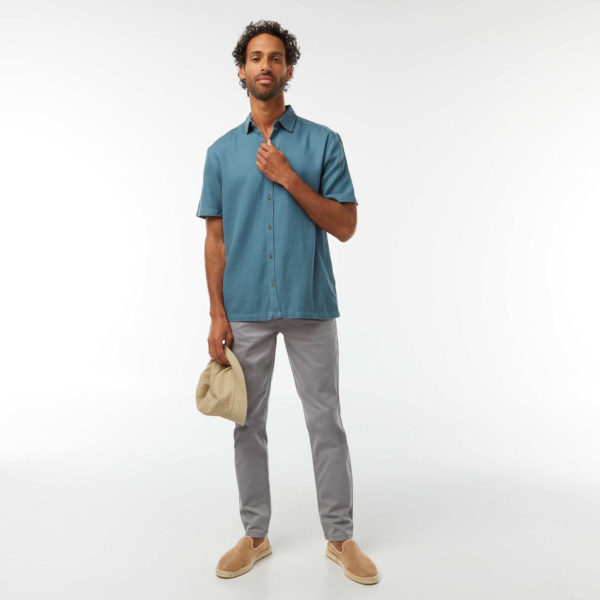 Chemise manches courtes unies BLEU
