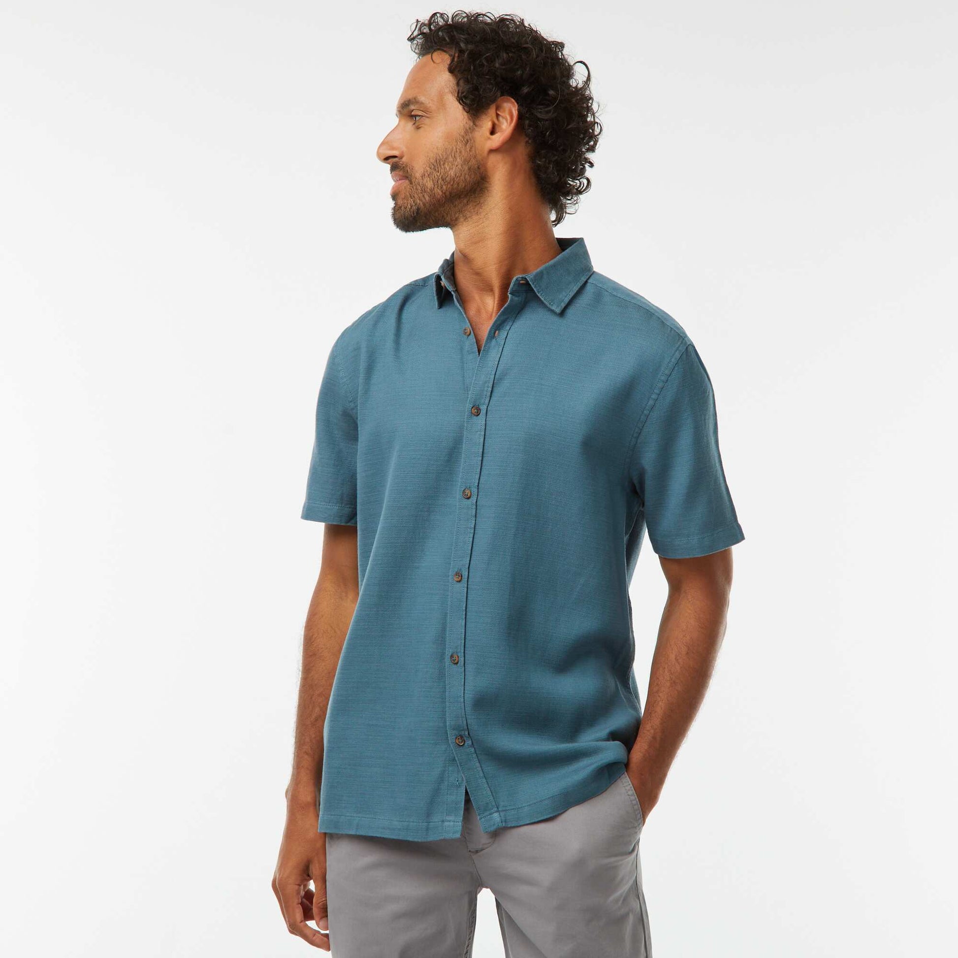 Chemise manches courtes unies BLEU