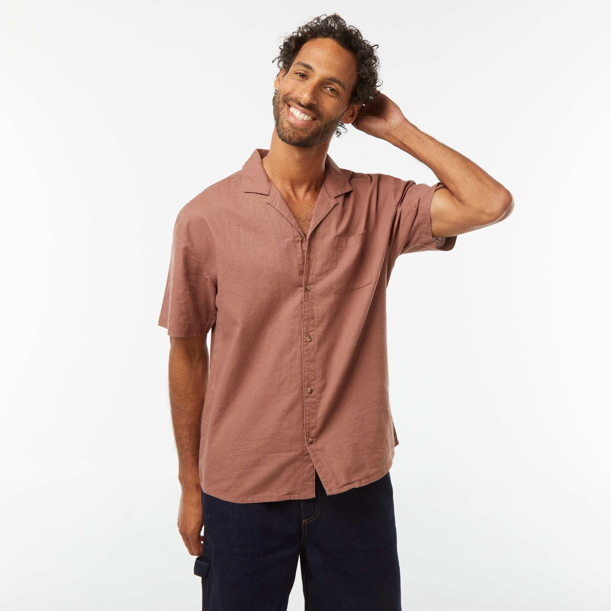 Chemise manches courtes avec poche poitrine MARRON