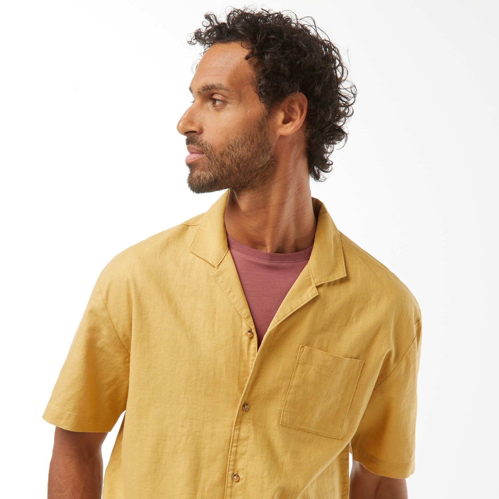 Chemise manches courtes avec poche poitrine JAUNE