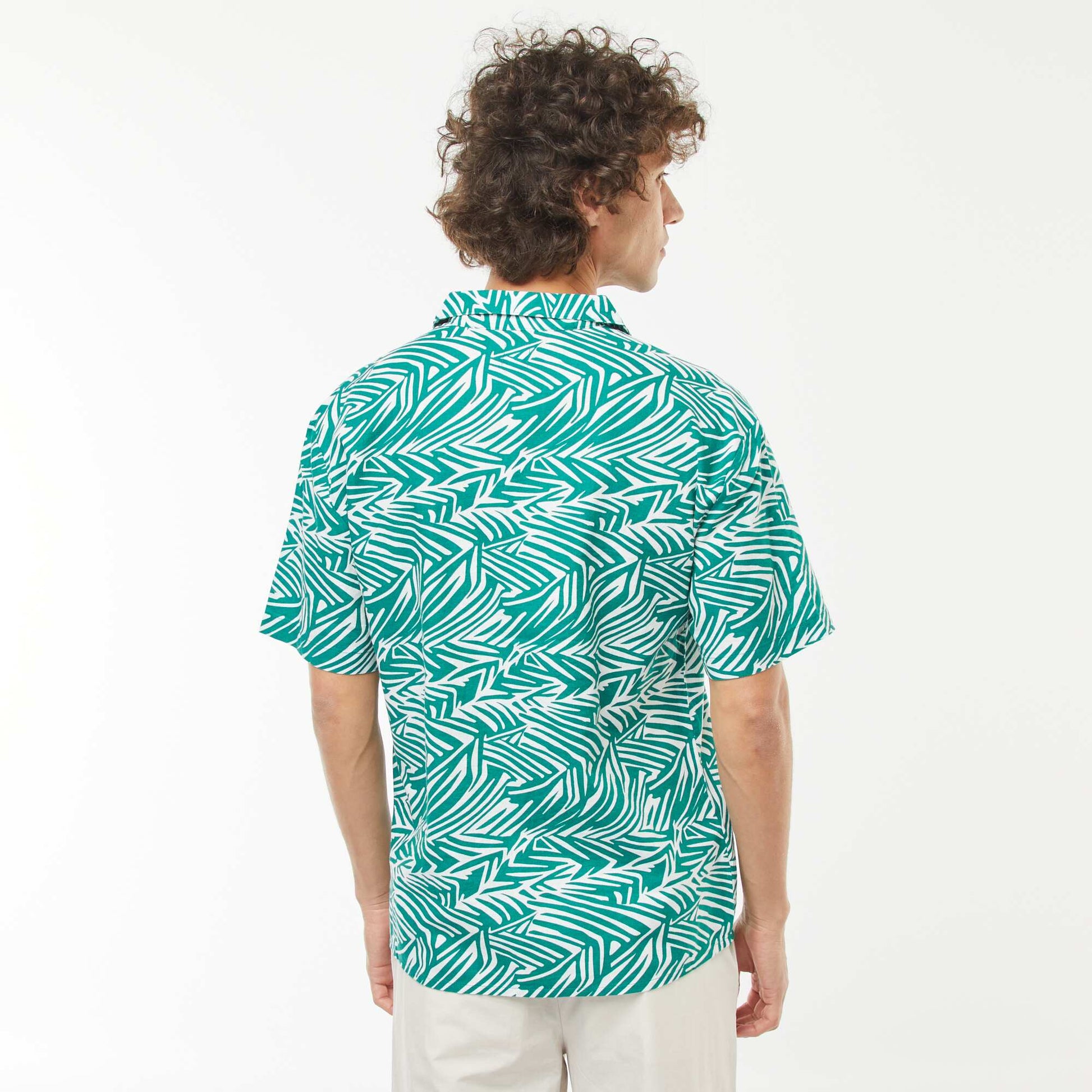 Chemise imprimée manches courtes en lin mélangé VERT
