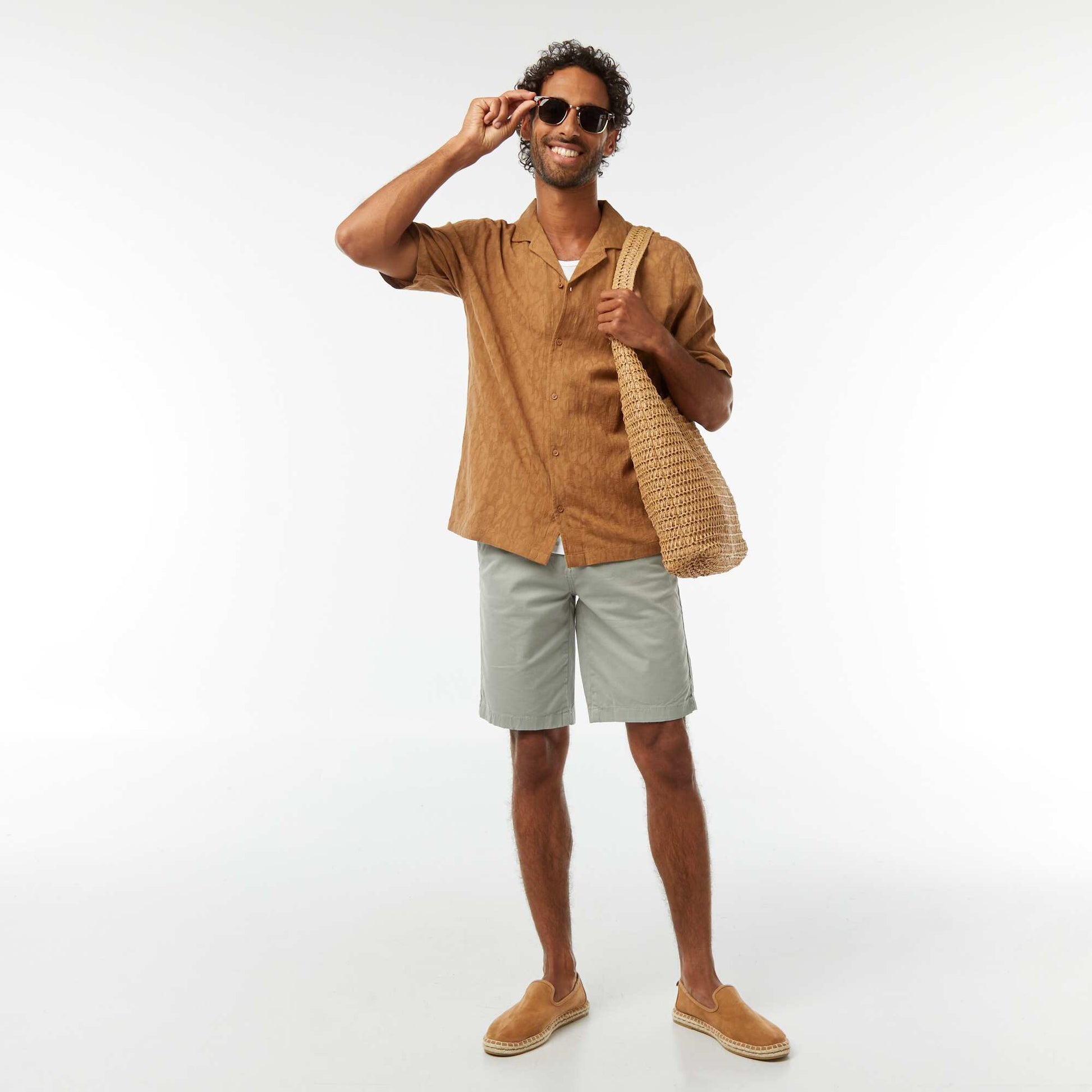 Chemise manches courtes avec broderies BEIGE
