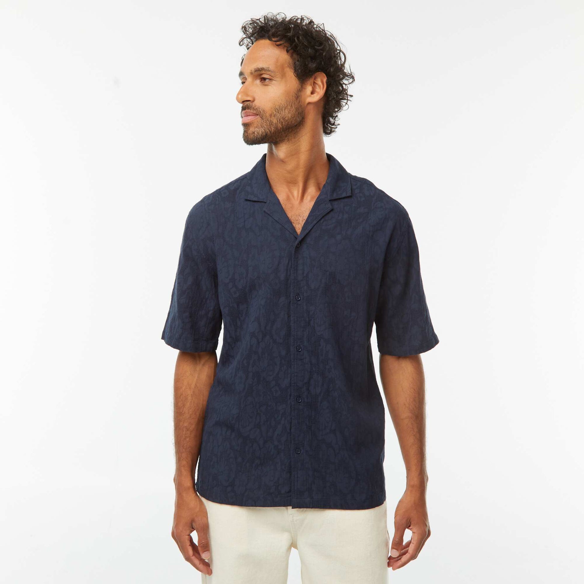 Chemise manches courtes avec broderies BLEU
