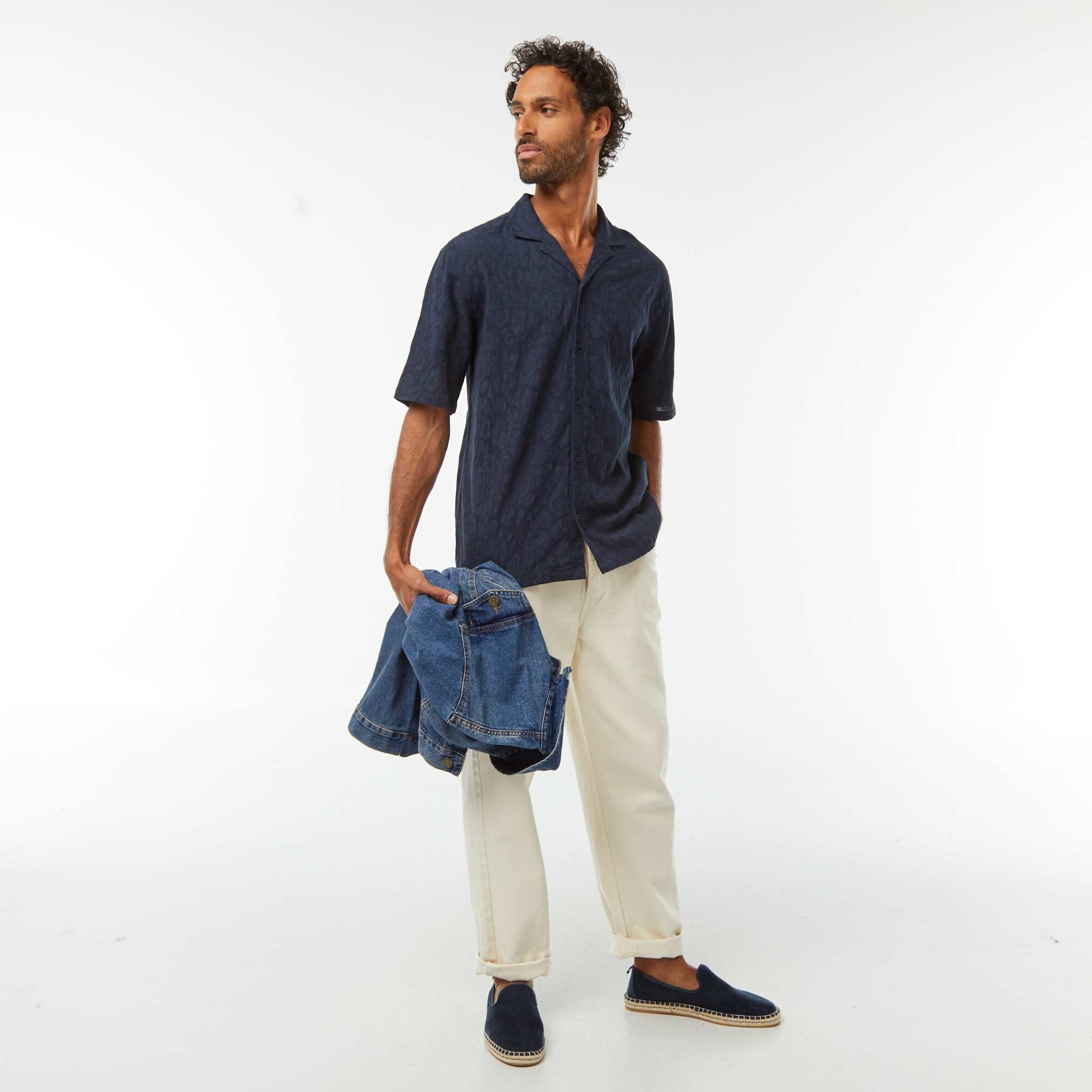 Chemise manches courtes avec broderies BLEU