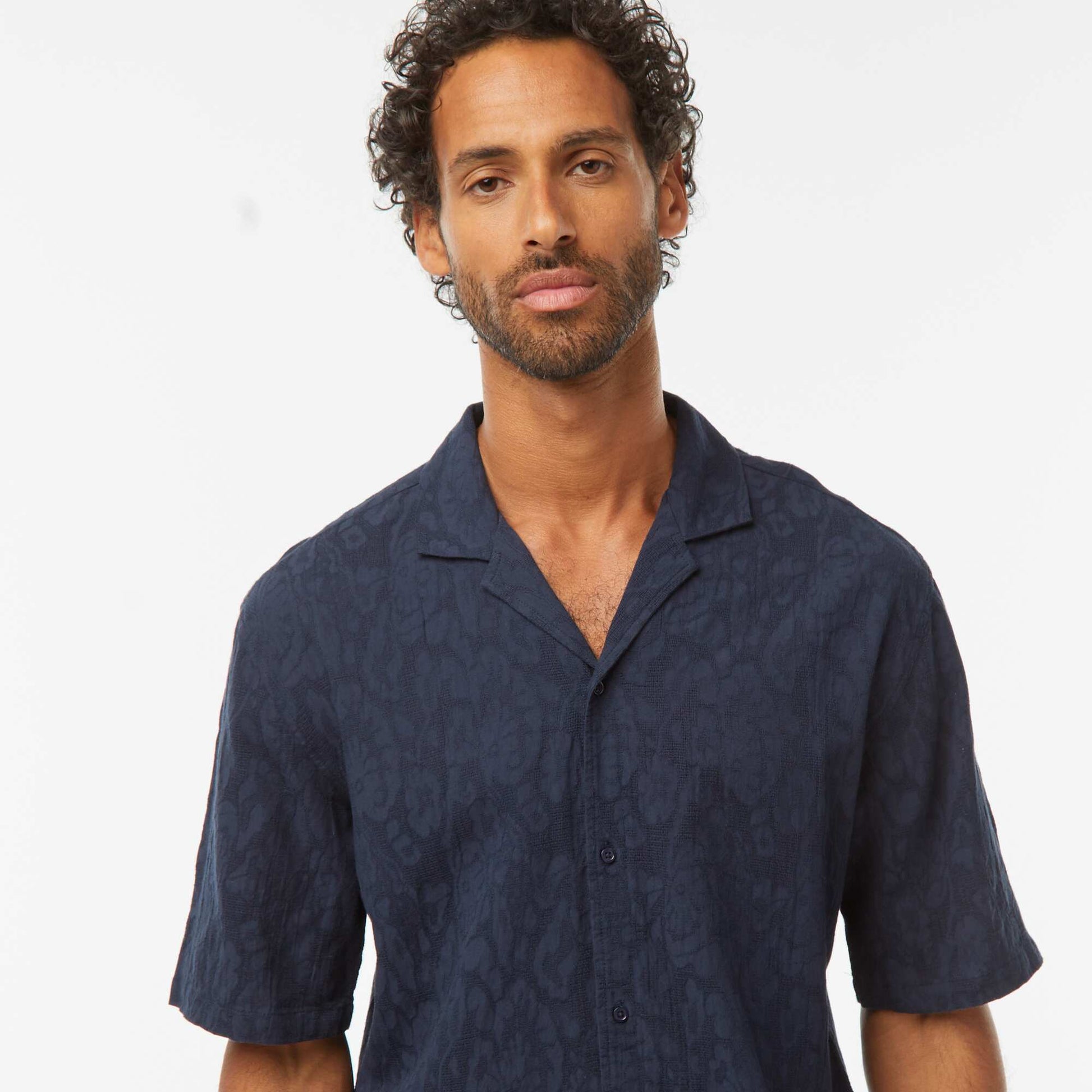 Chemise manches courtes avec broderies BLEU