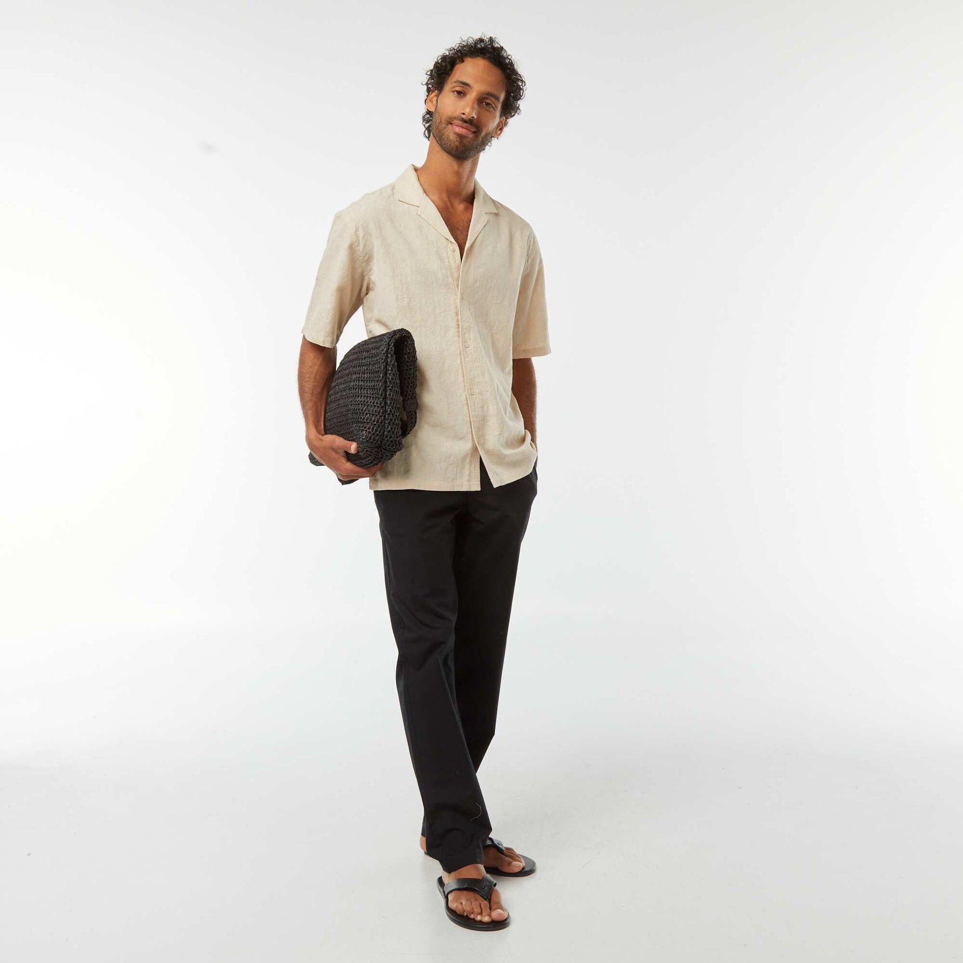 Chemise manches courtes avec broderies BEIGE