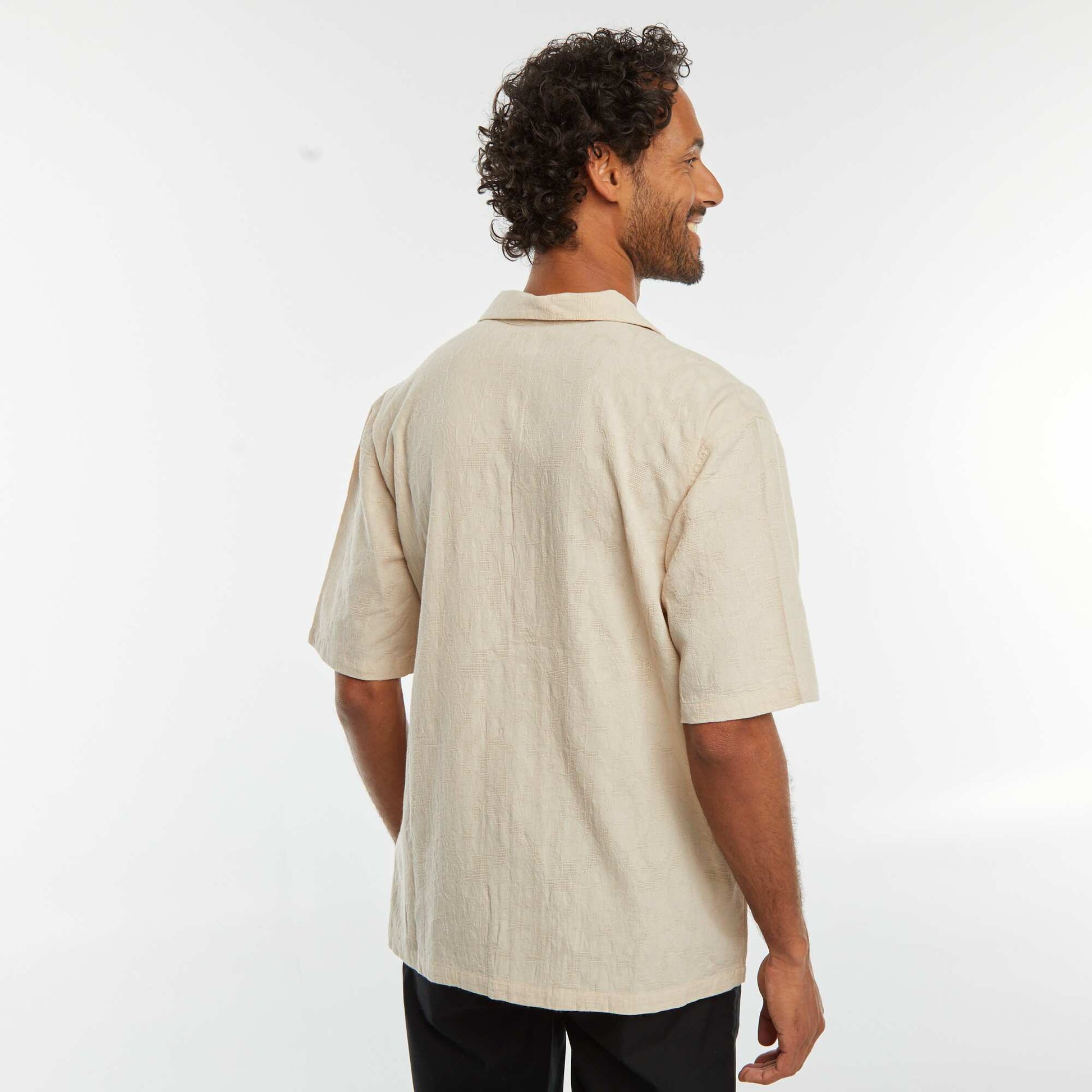 Chemise manches courtes avec broderies BEIGE