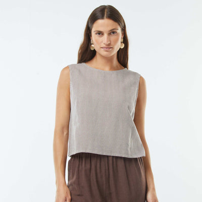 Blouse crop en lin mélangé sans manches BEIGE