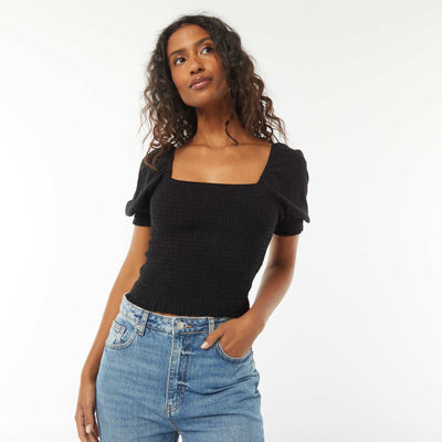 Blouse crop à manches courtes NOIR