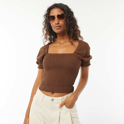 Blouse crop à manches courtes MARRON