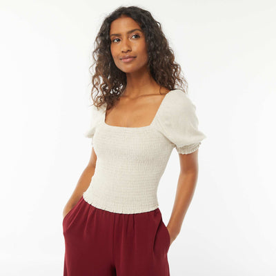 Blouse crop à manches courtes BLANC