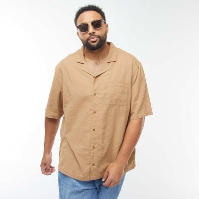 Chemise à manches courtes en lin mélangé BEIGE