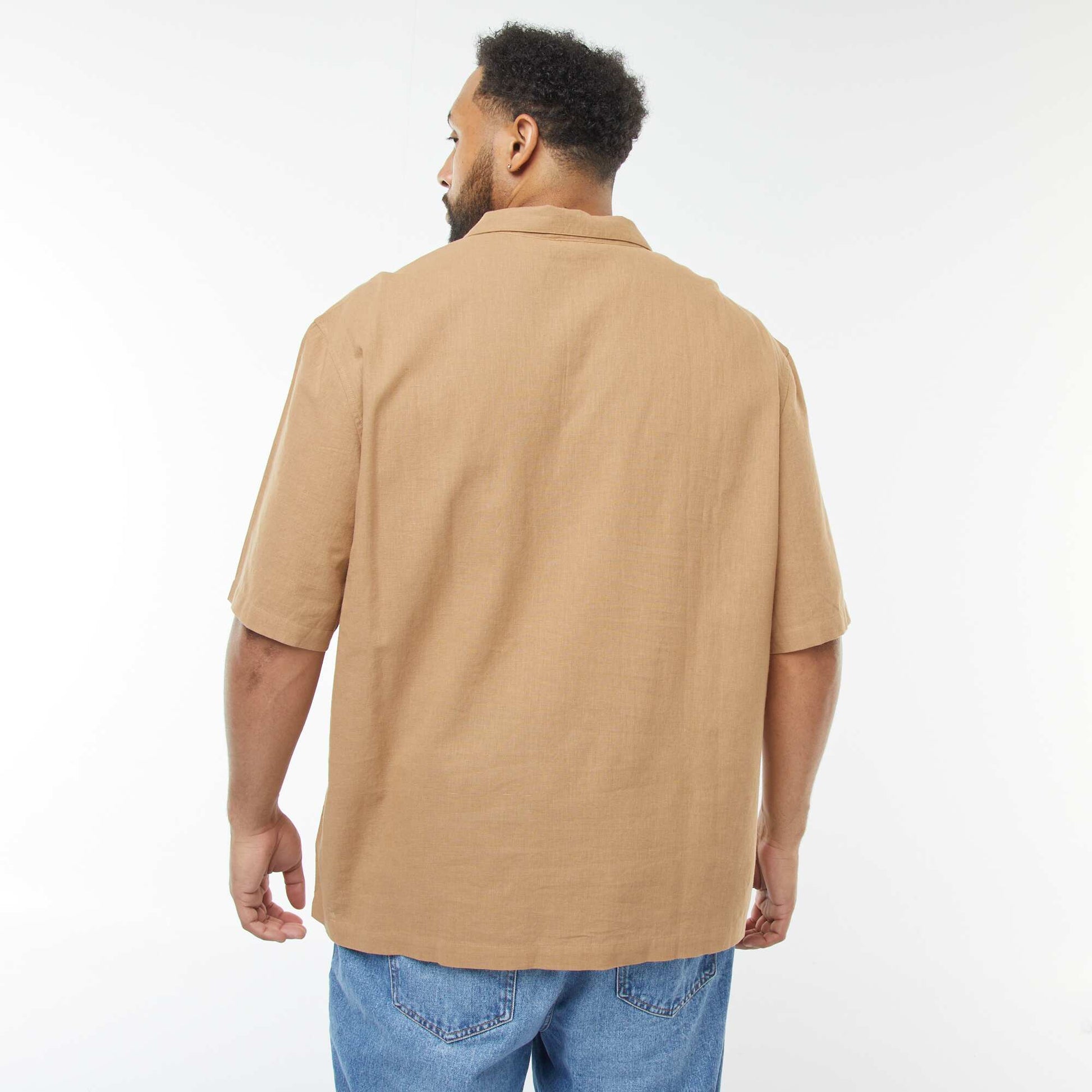 Chemise à manches courtes en lin mélangé BEIGE