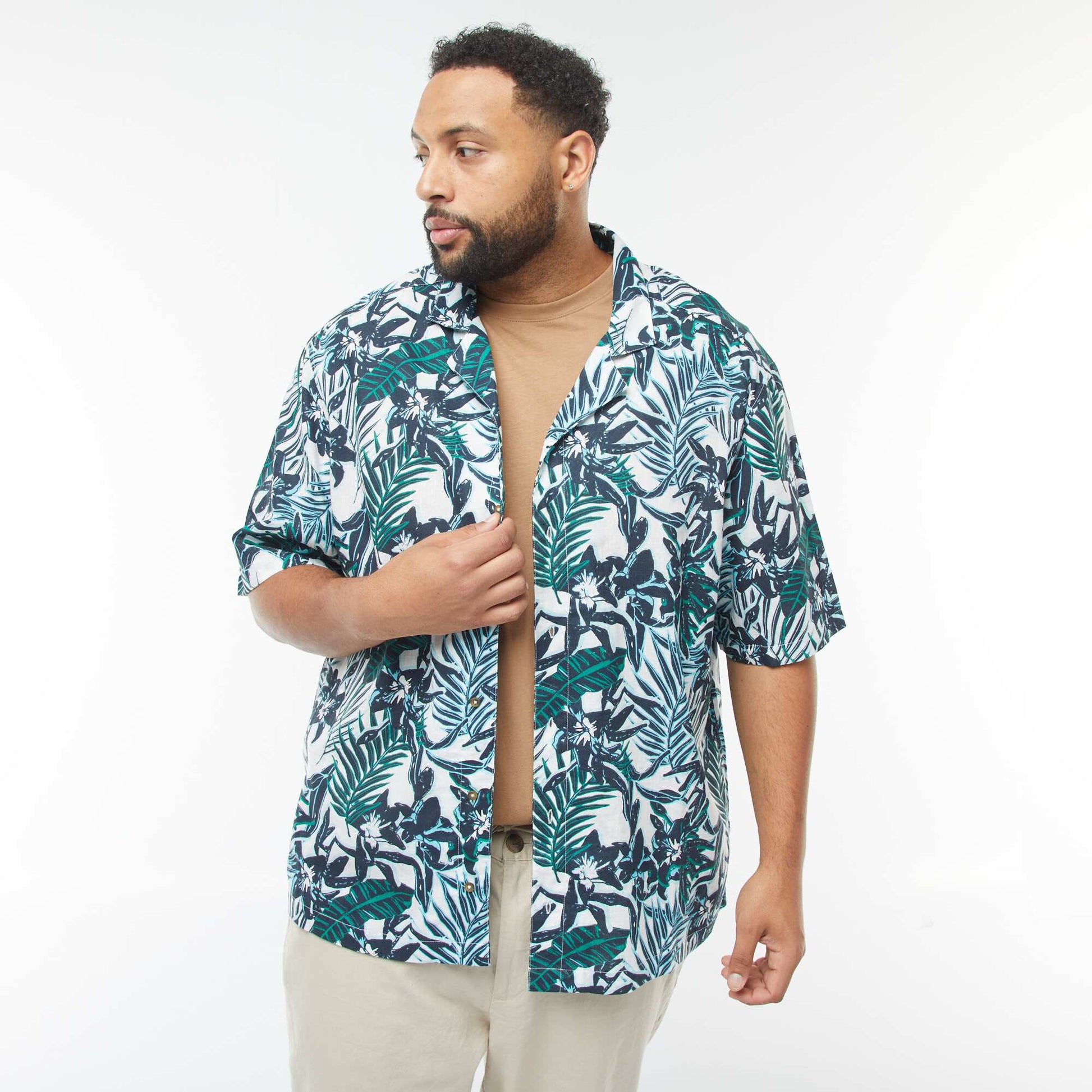 Chemise manches courtes avec motif à fleurs BLEU