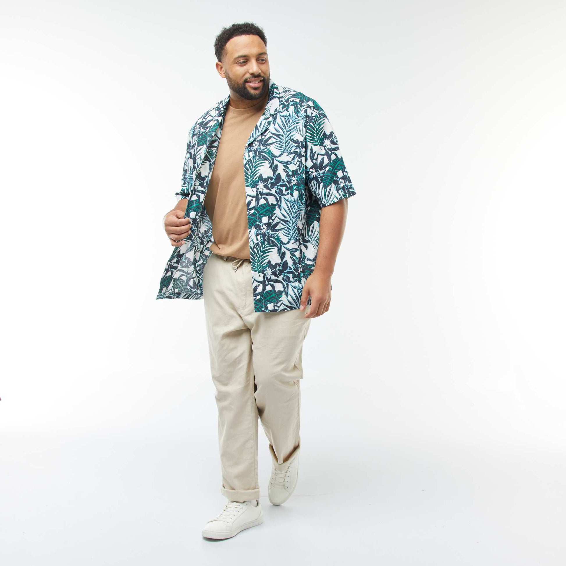 Chemise manches courtes avec motif à fleurs BLEU