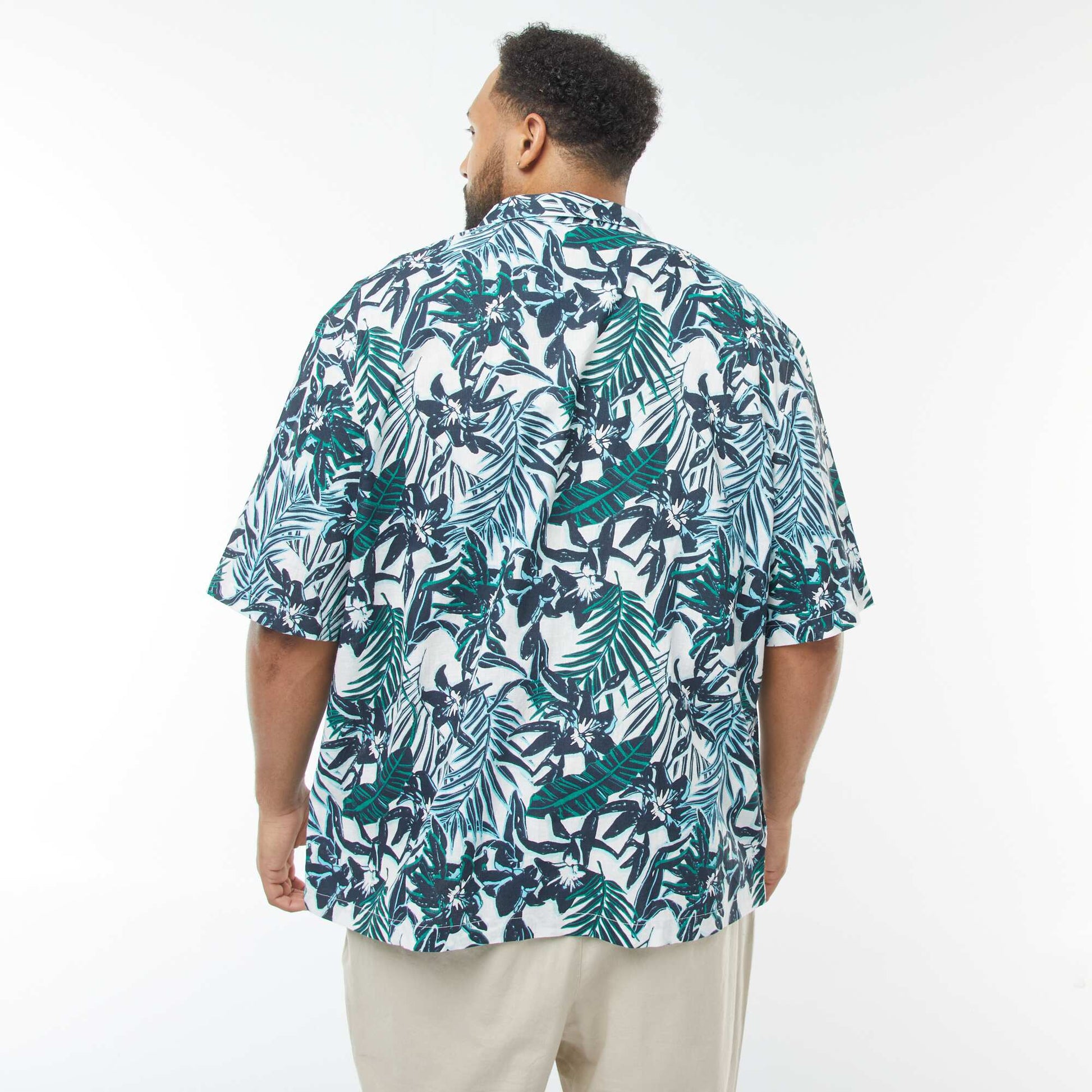 Chemise manches courtes avec motif à fleurs BLEU