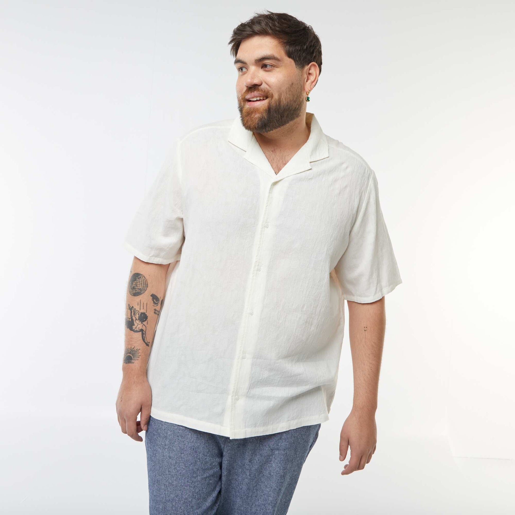 Chemise manches courtes avec broderies BLANC