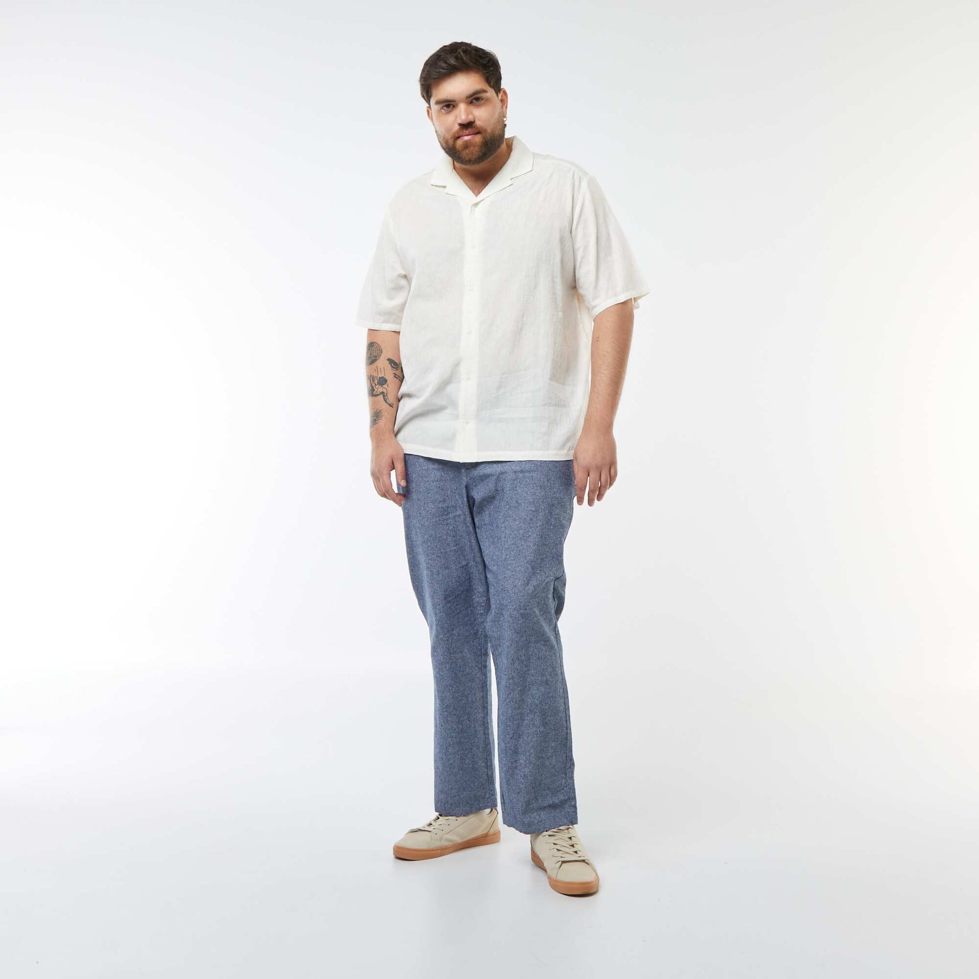 Chemise manches courtes avec broderies BLANC