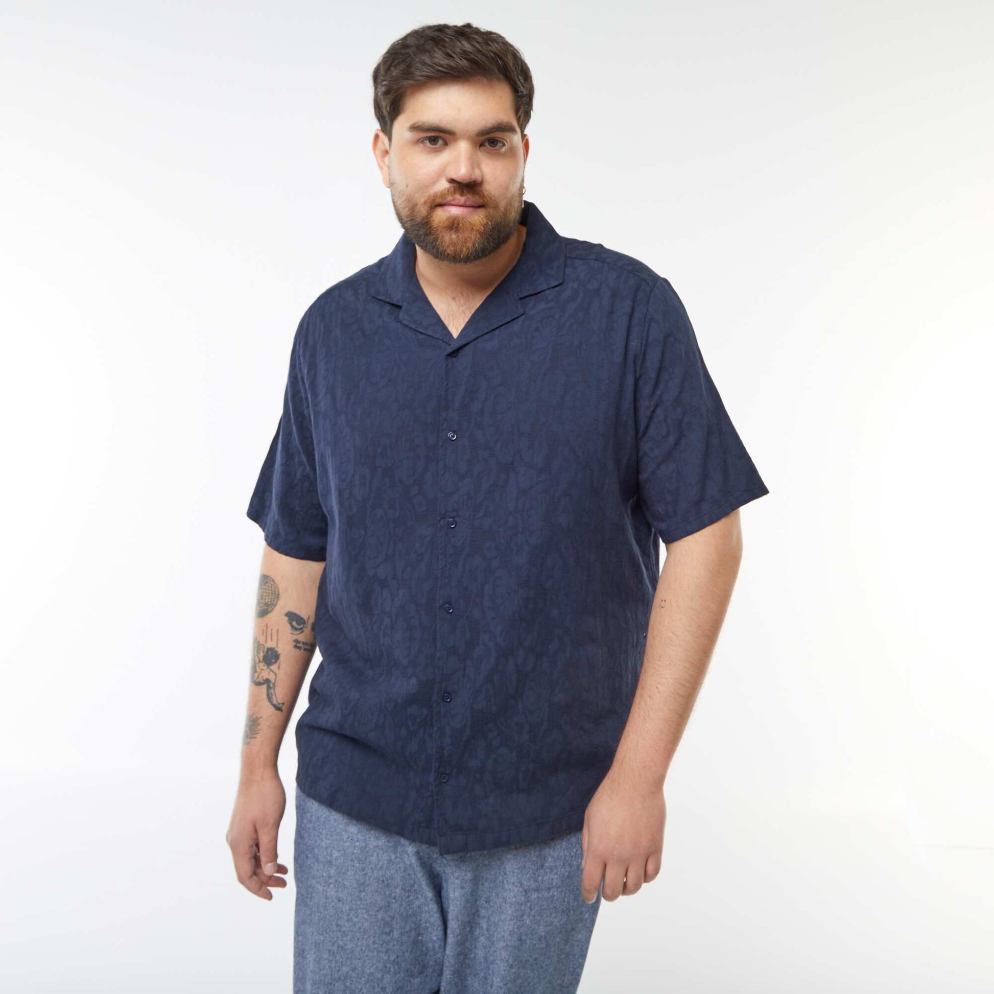 Chemise manches courtes avec broderies BLEU