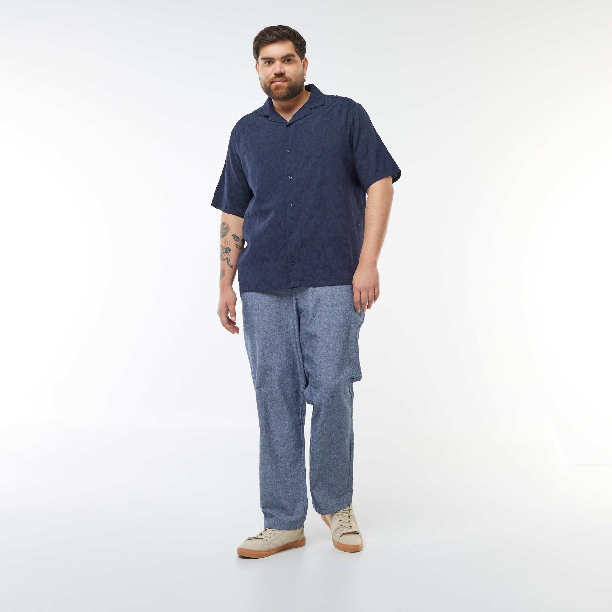Chemise manches courtes avec broderies BLEU