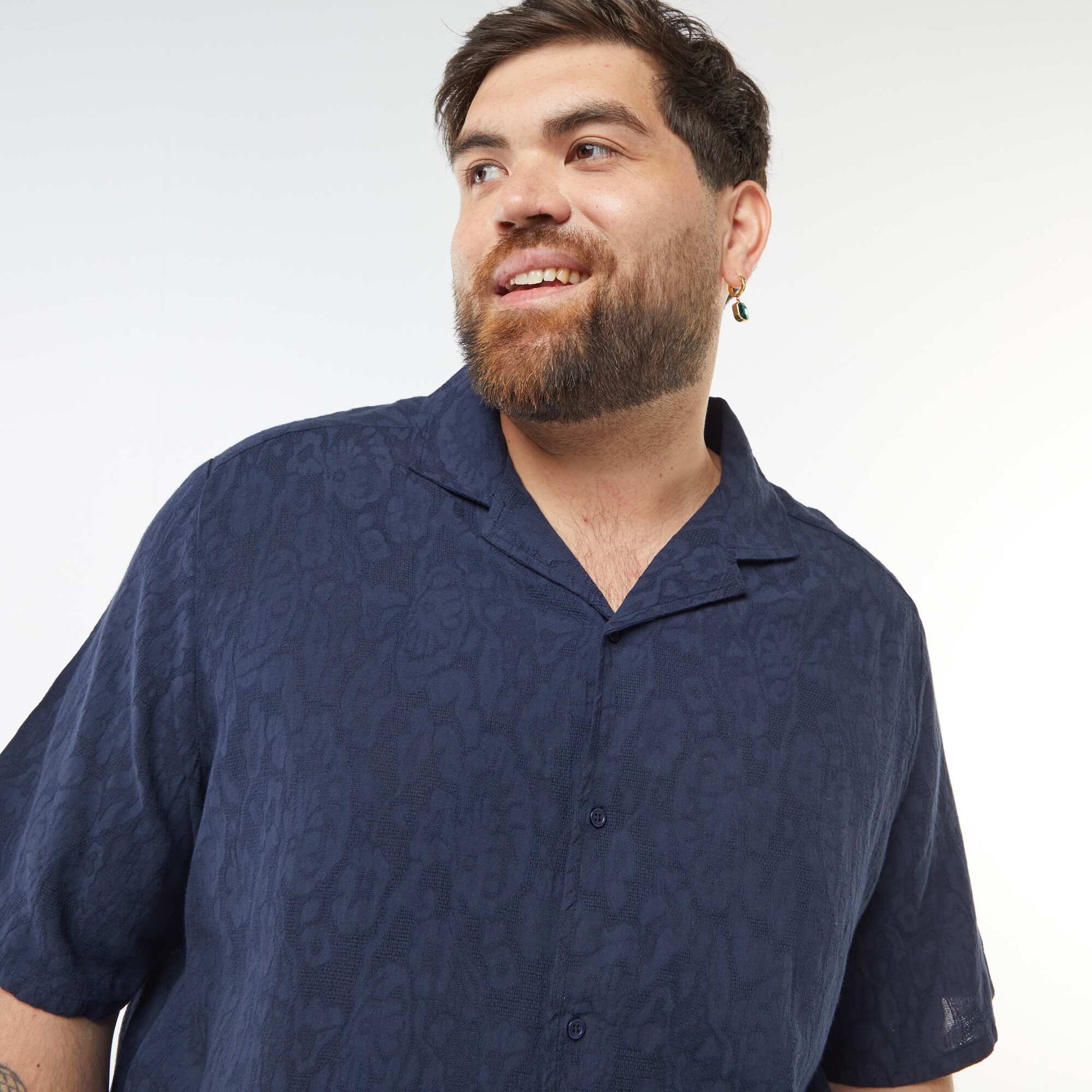 Chemise manches courtes avec broderies BLEU