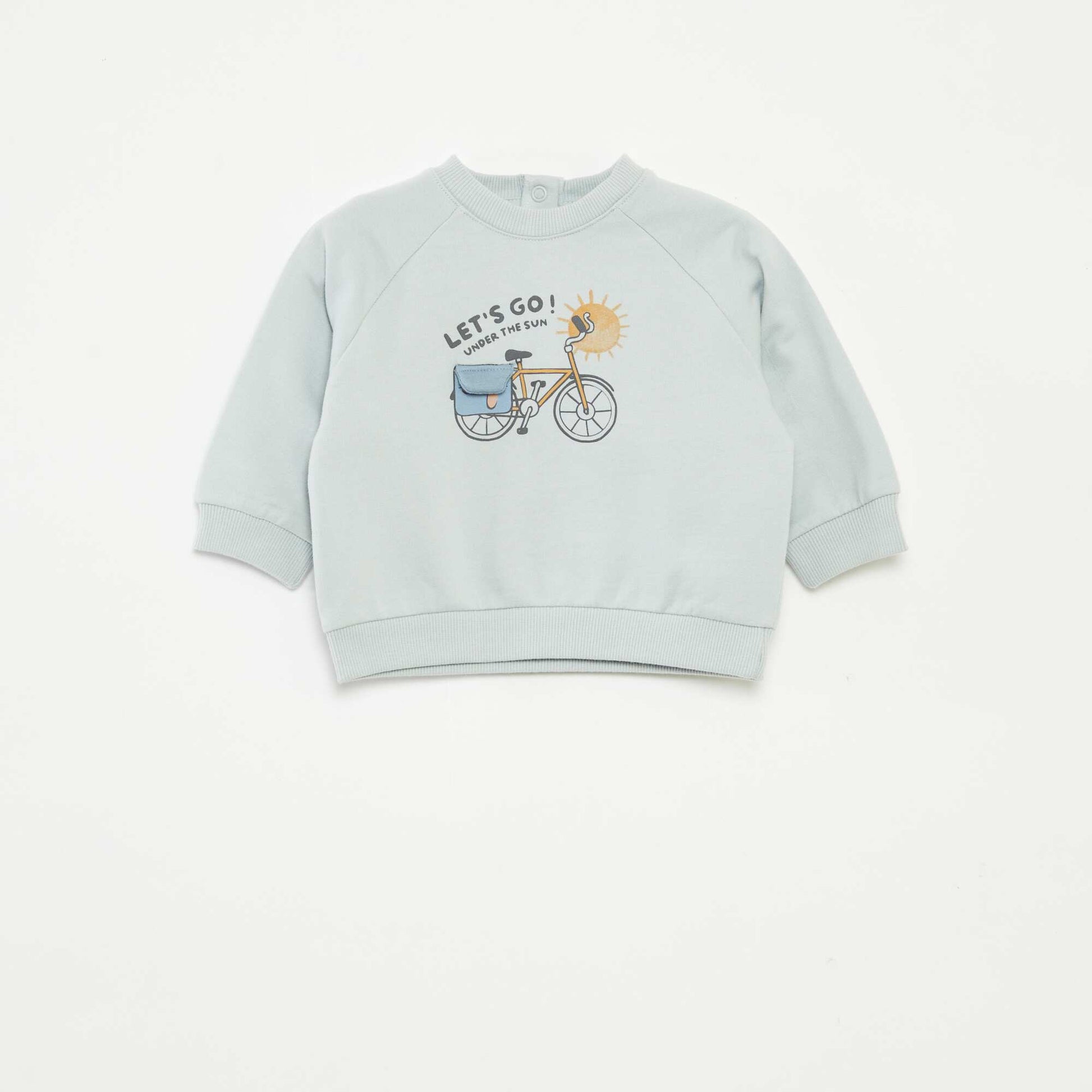 Sweat en molleton imprimé avec ouverture pressionnée BLEU