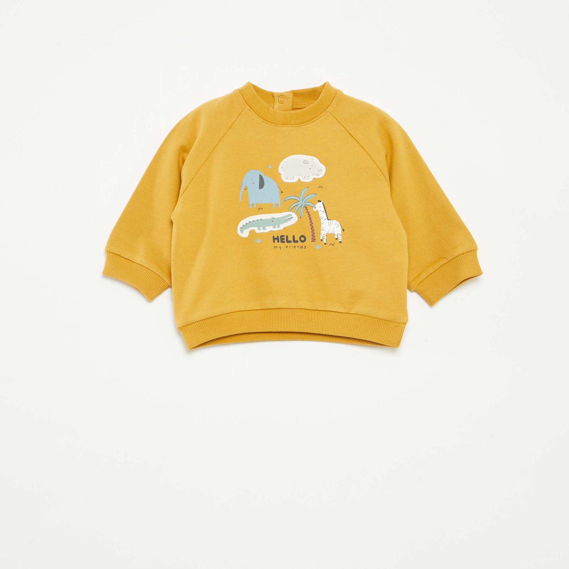 Sweat en molleton imprimé avec ouverture pressionnée JAUNE