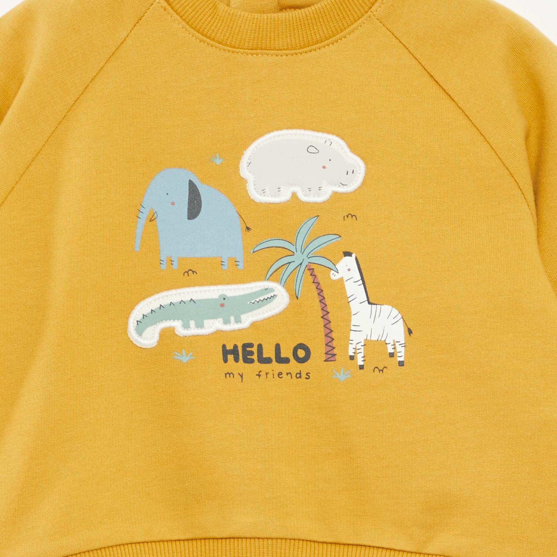 Sweat en molleton imprimé avec ouverture pressionnée JAUNE