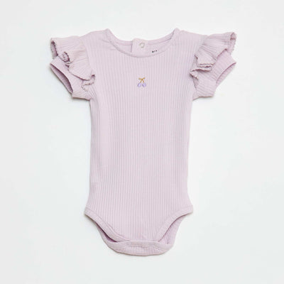 Body côtelé à manches courtes avec emmanchures volantées VIOLET
