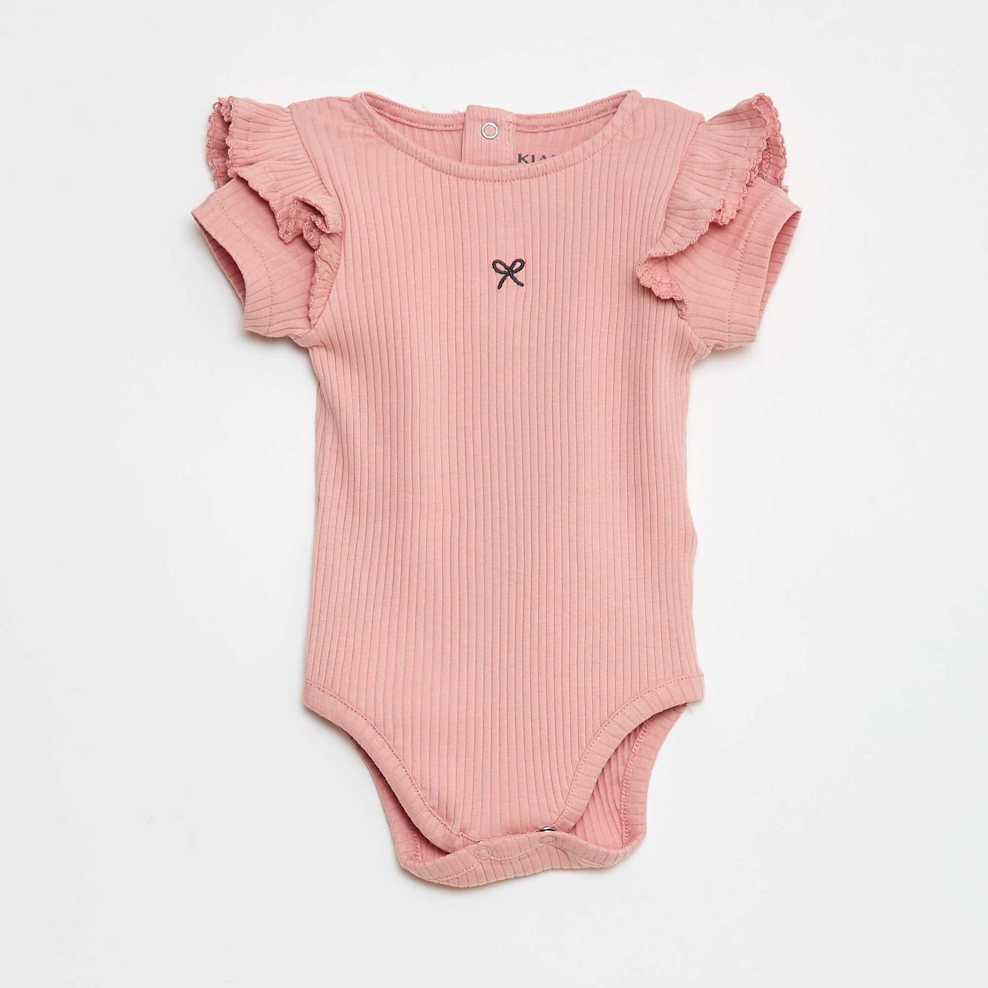 Body côtelé à manches courtes avec emmanchures volantées ROSE