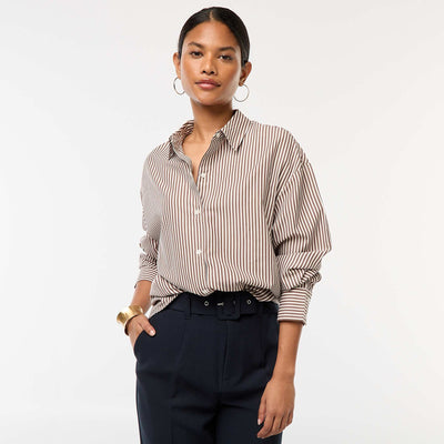 Chemise en popeline rayée MARRON