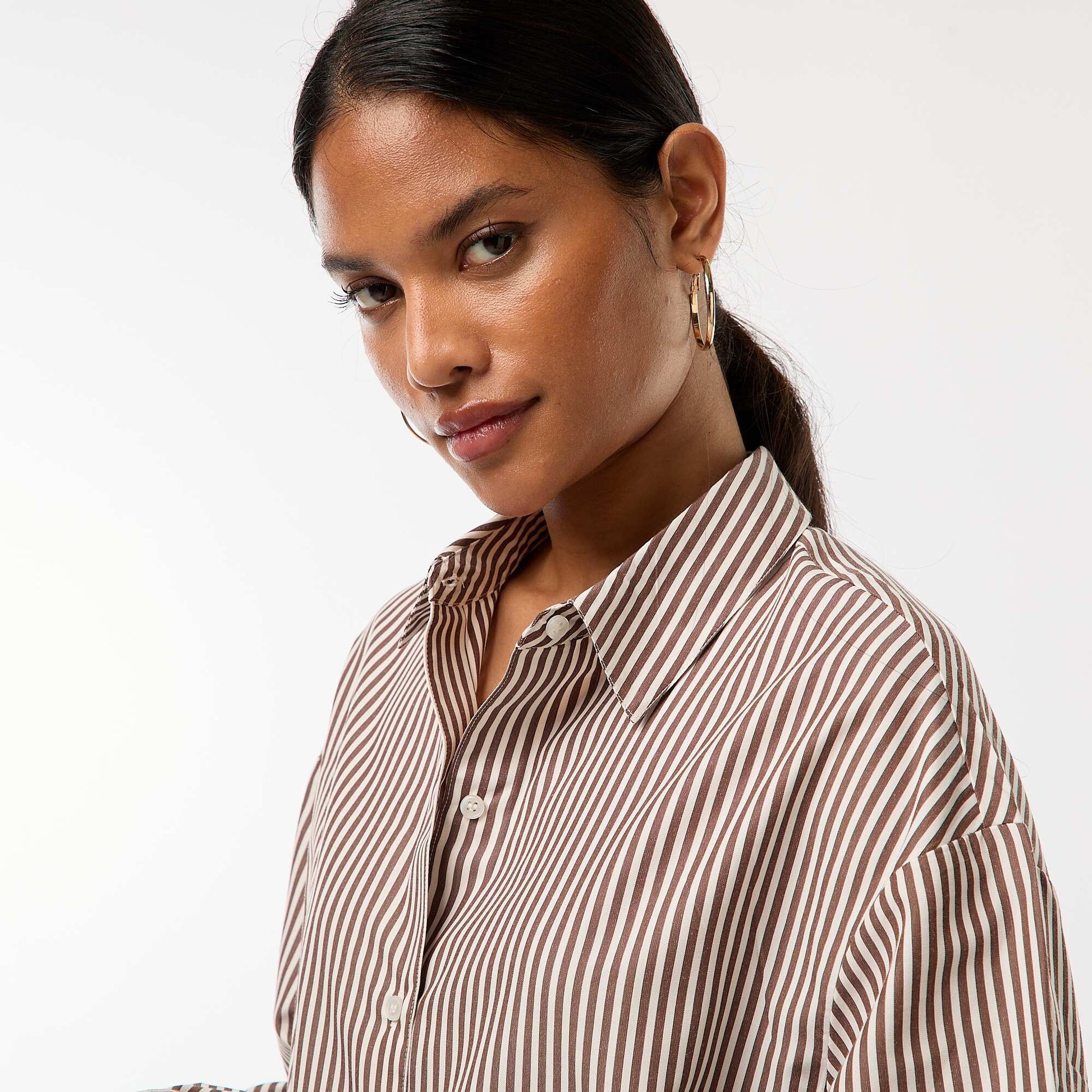 Chemise en popeline rayée MARRON